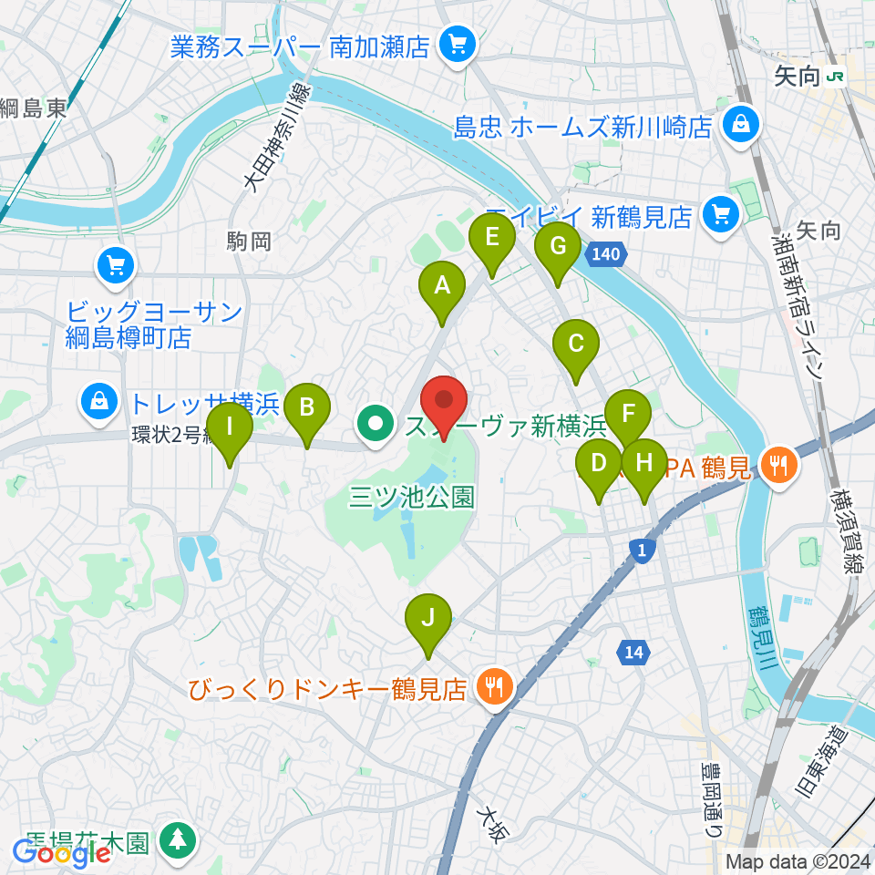 三ツ池公園軟式野球場周辺のコンビニエンスストア一覧地図