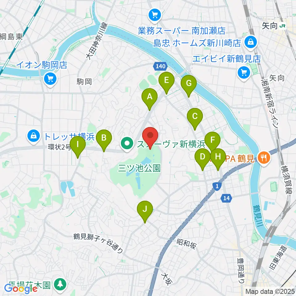 三ツ池公園軟式野球場周辺のコンビニエンスストア一覧地図