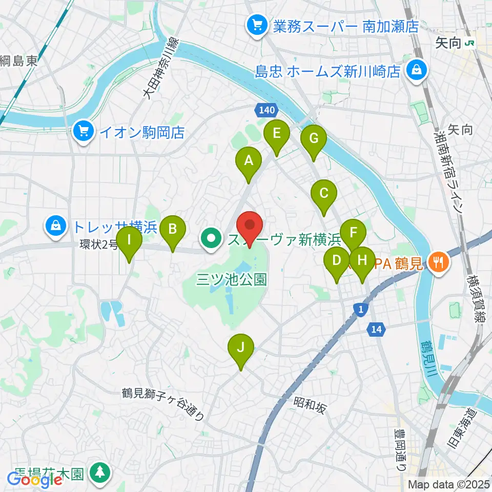 三ツ池公園軟式野球場周辺のコンビニエンスストア一覧地図