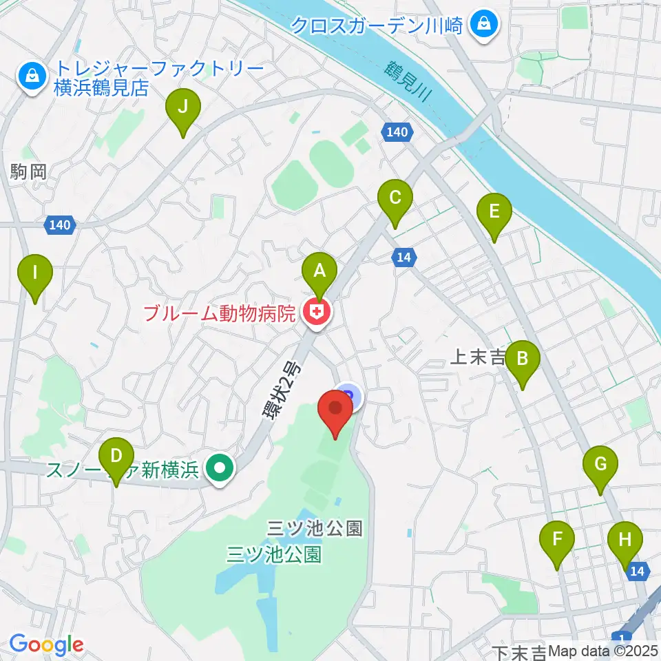 三ツ池公園多目的広場周辺のコンビニエンスストア一覧地図