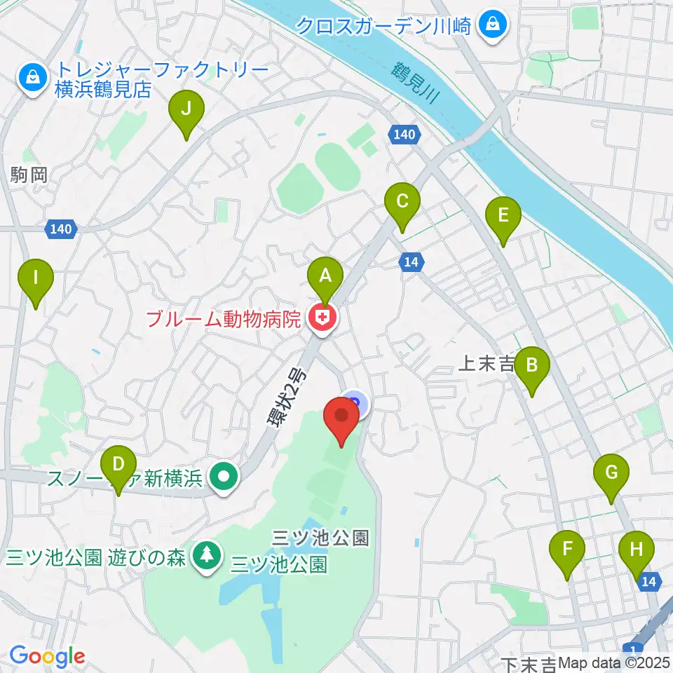 三ツ池公園多目的広場周辺のコンビニエンスストア一覧地図