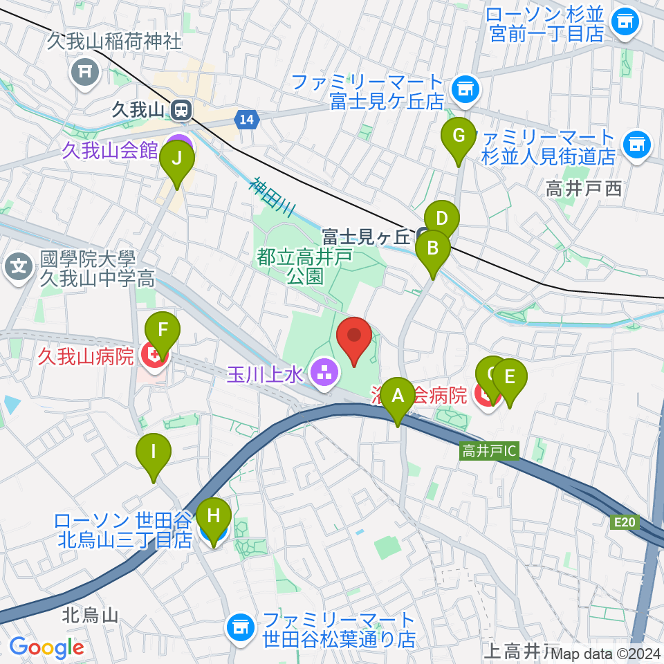 高井戸公園野球場周辺のコンビニエンスストア一覧地図