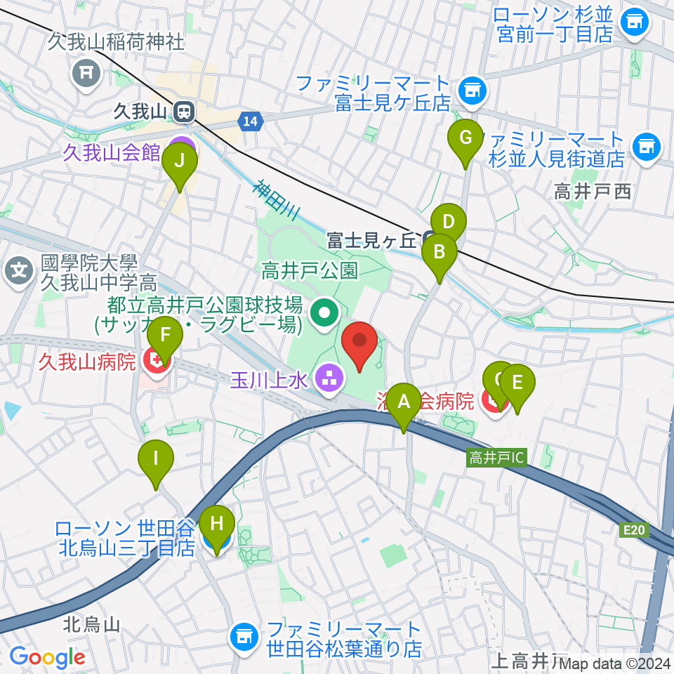 高井戸公園野球場周辺のコンビニエンスストア一覧地図