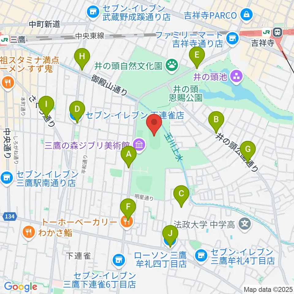井の頭恩賜公園競技場周辺のコンビニエンスストア一覧地図