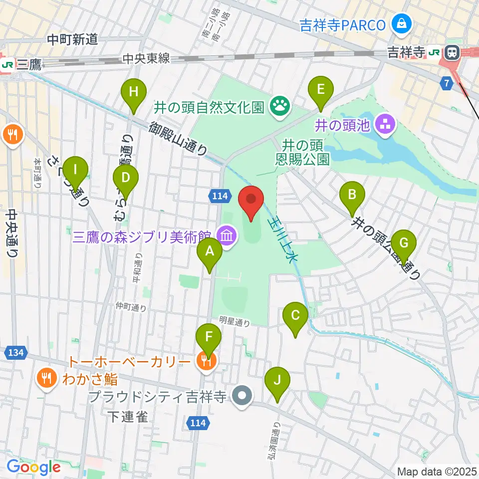 井の頭恩賜公園競技場周辺のコンビニエンスストア一覧地図