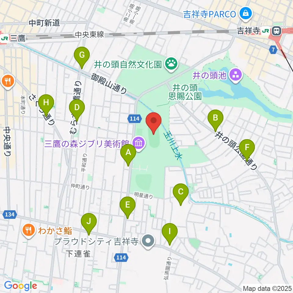 井の頭恩賜公園競技場周辺のコンビニエンスストア一覧地図