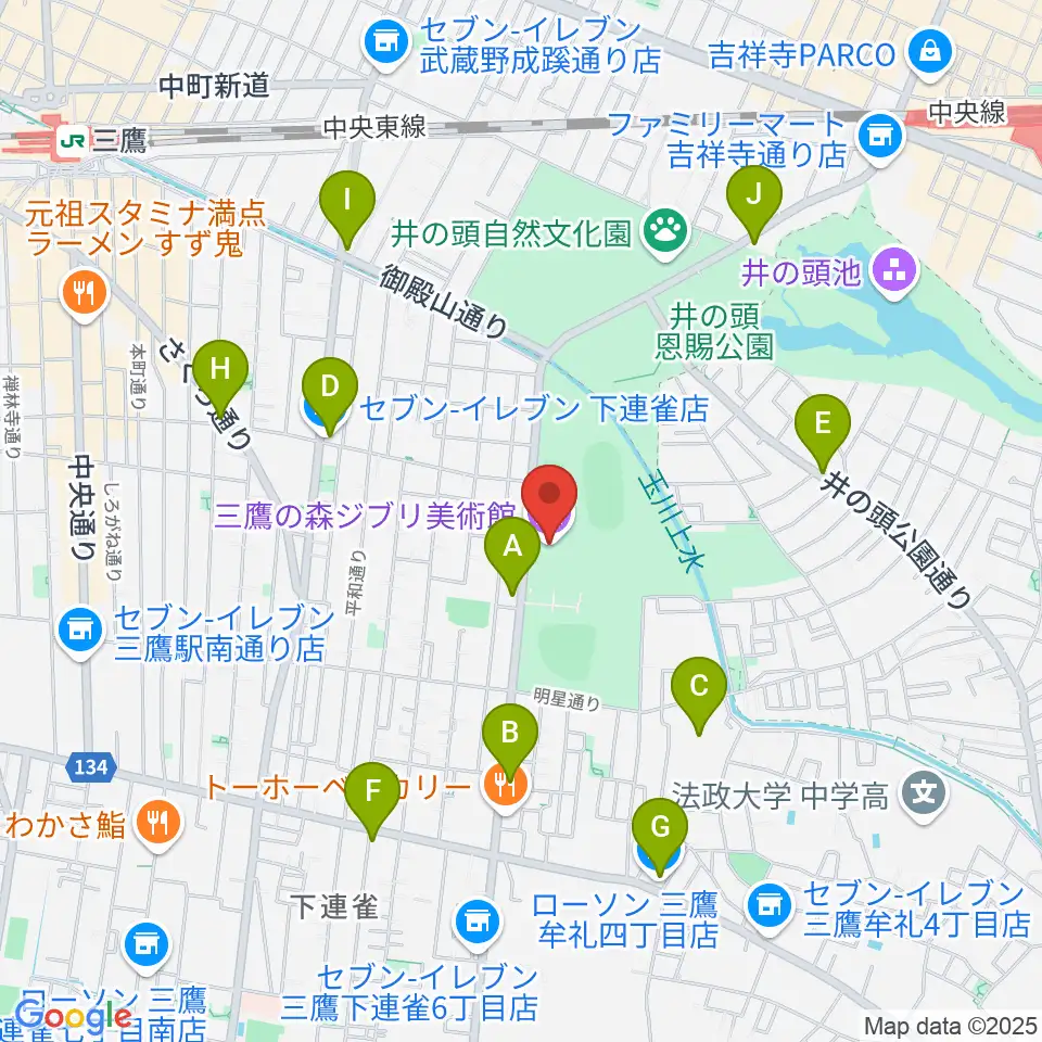 三鷹の森ジブリ美術館周辺のコンビニエンスストア一覧地図