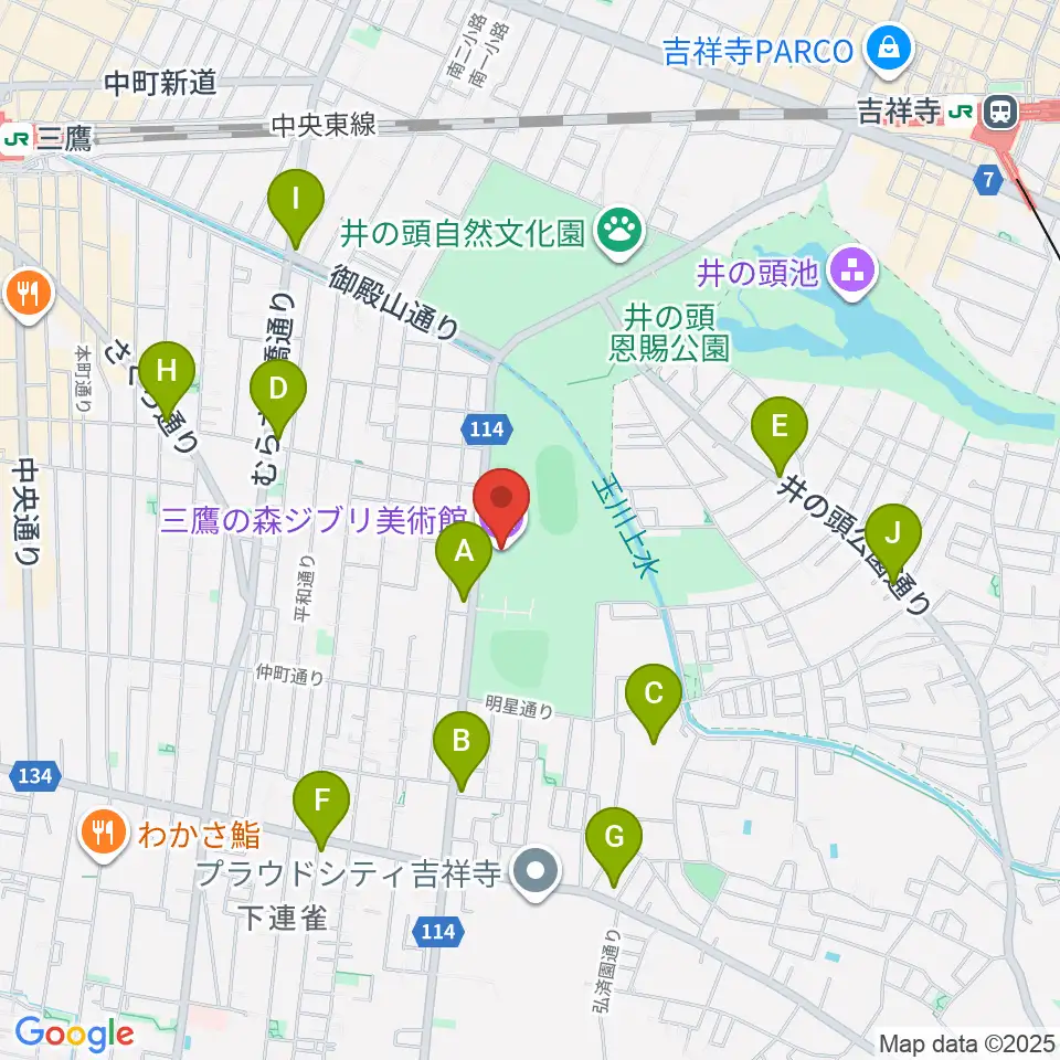 三鷹の森ジブリ美術館周辺のコンビニエンスストア一覧地図