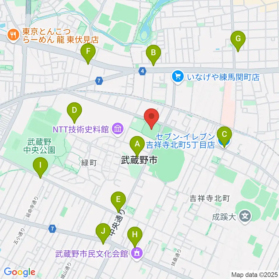 武蔵野軟式野球場周辺のコンビニエンスストア一覧地図