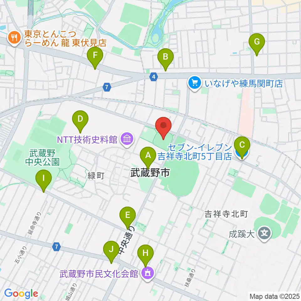 武蔵野軟式野球場周辺のコンビニエンスストア一覧地図