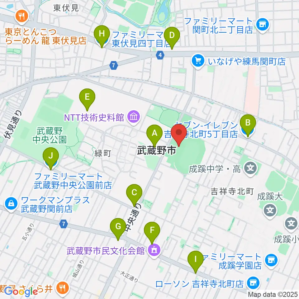 武蔵野総合体育館周辺のコンビニエンスストア一覧地図