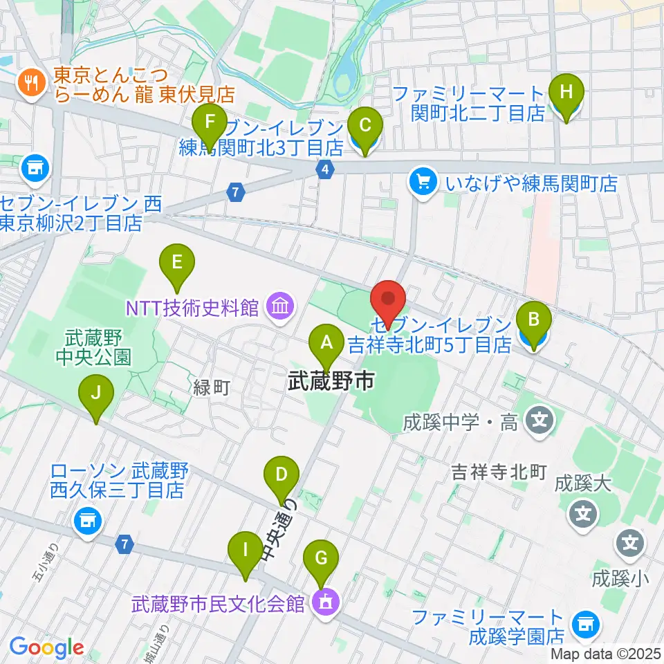武蔵野温水プール周辺のコンビニエンスストア一覧地図