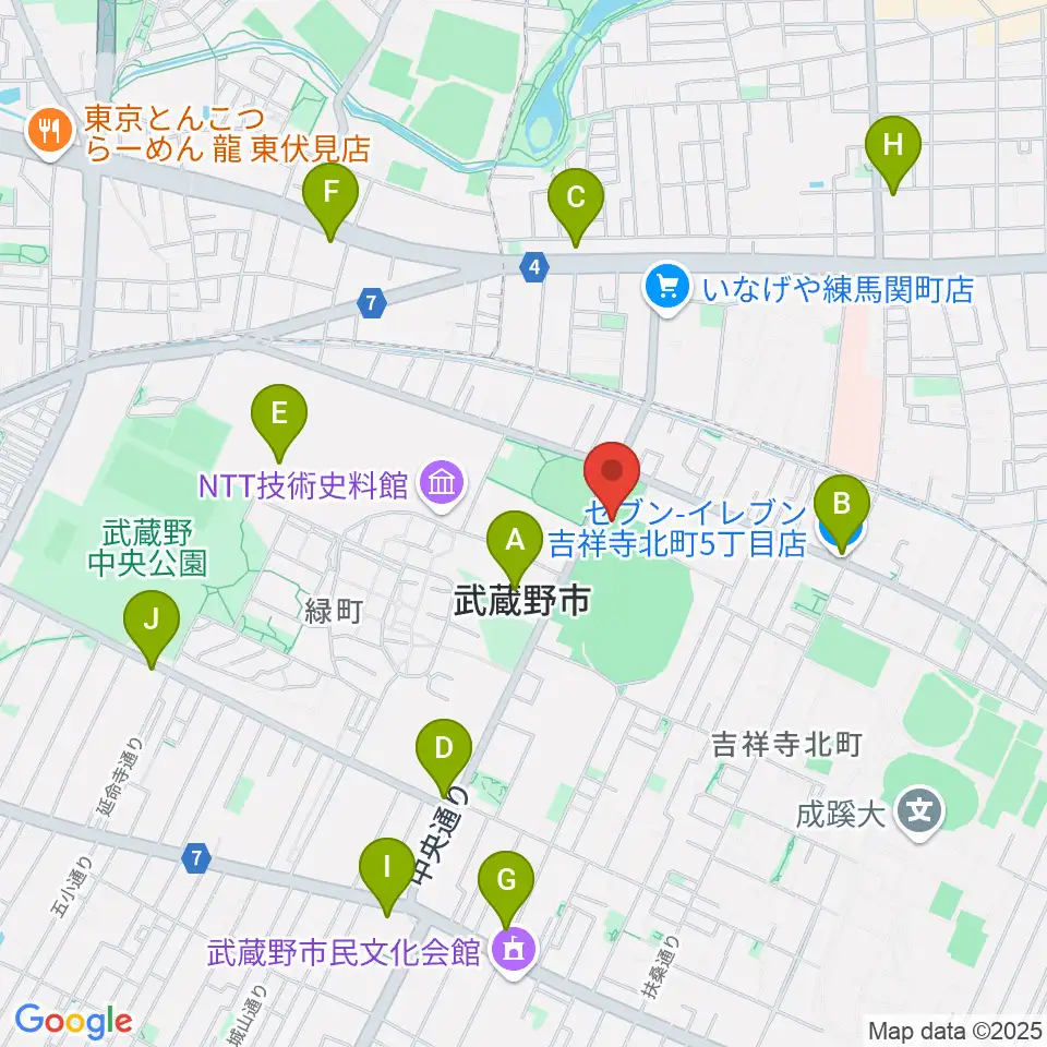 武蔵野温水プール周辺のコンビニエンスストア一覧地図