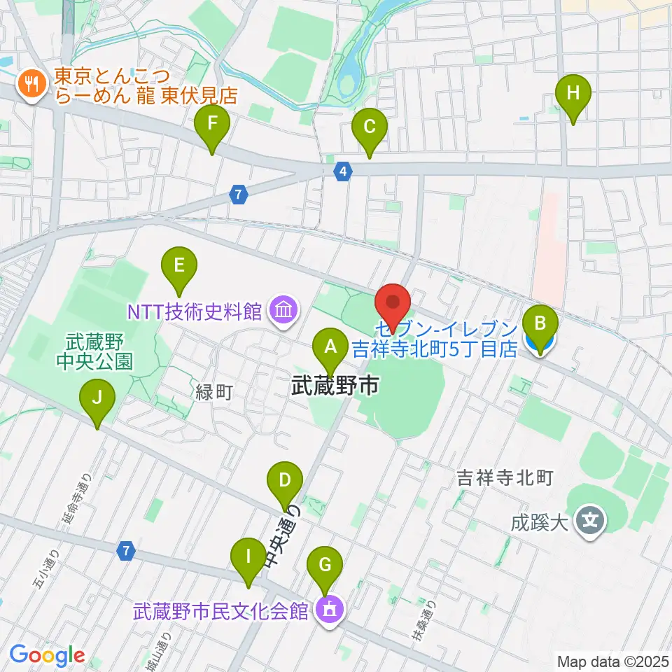 武蔵野温水プール周辺のコンビニエンスストア一覧地図