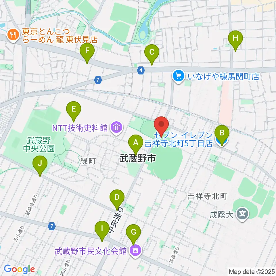 武蔵野温水プール周辺のコンビニエンスストア一覧地図