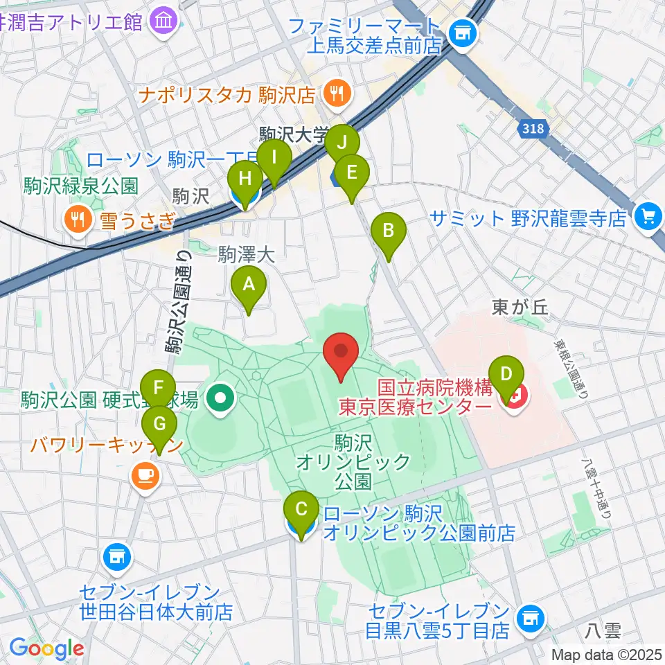 駒沢オリンピック公園補助競技場周辺のコンビニエンスストア一覧地図