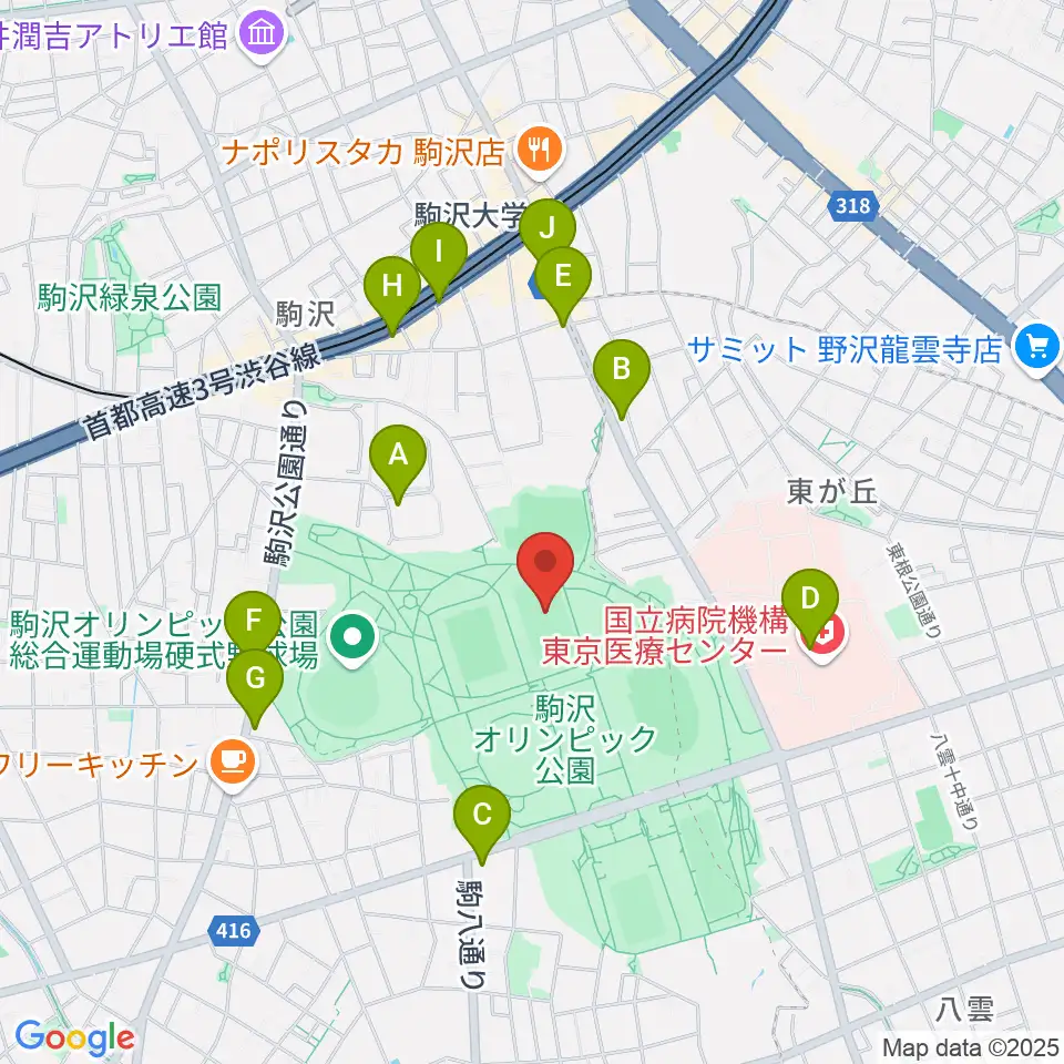 駒沢オリンピック公園補助競技場周辺のコンビニエンスストア一覧地図