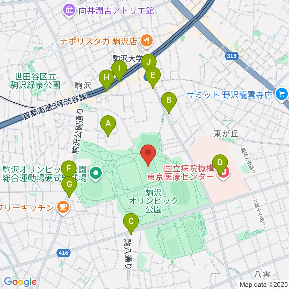 駒沢オリンピック公園補助競技場周辺のコンビニエンスストア一覧地図