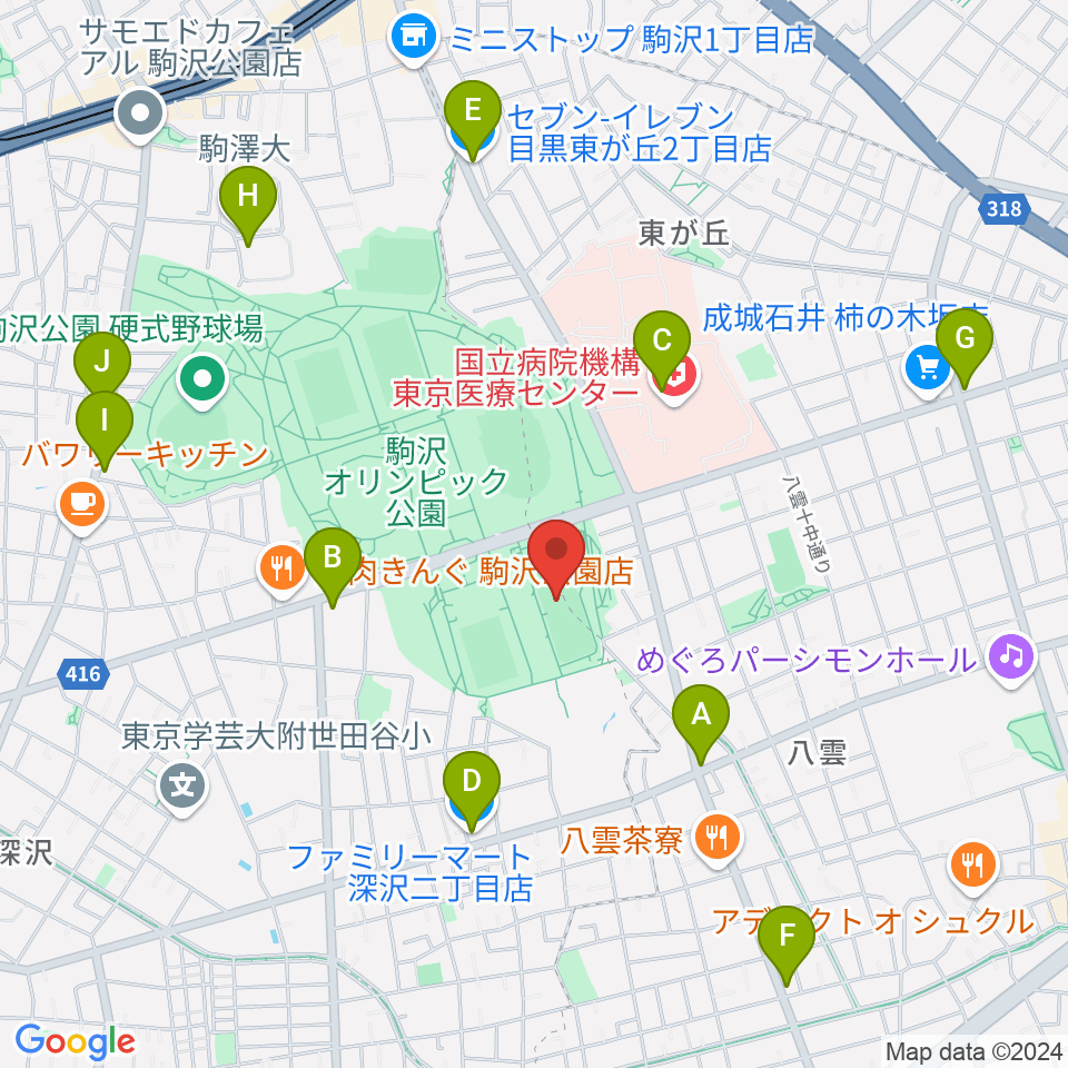 駒沢オリンピック公園軟式野球場周辺のコンビニエンスストア一覧地図