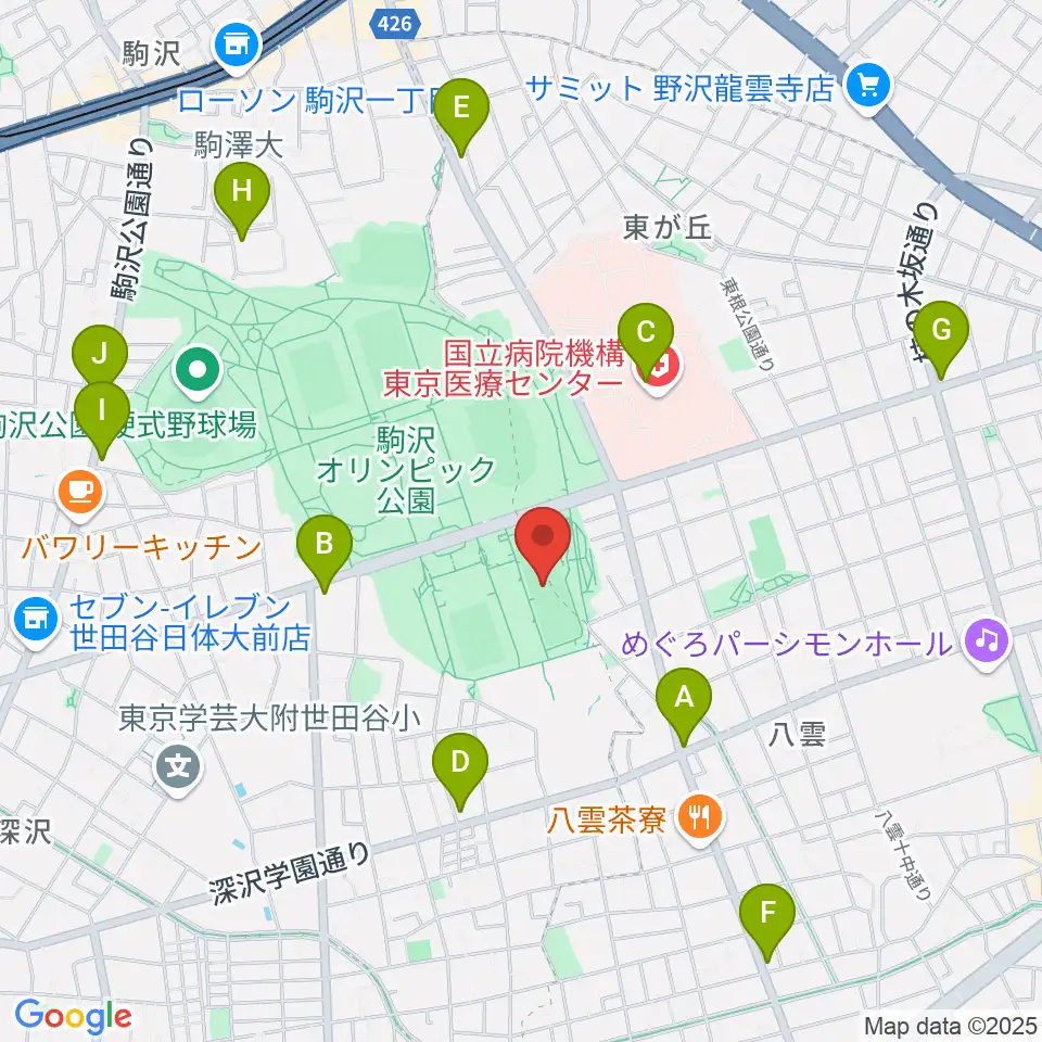 駒沢オリンピック公園軟式野球場周辺のコンビニエンスストア一覧地図