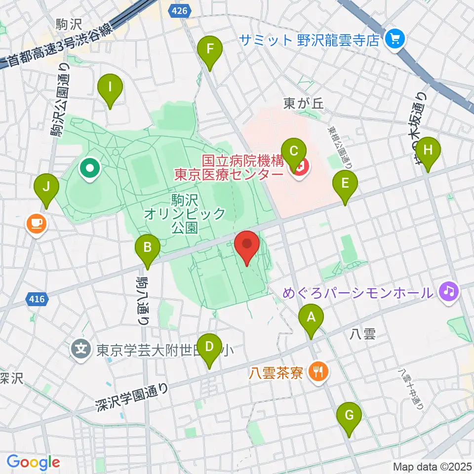 駒沢オリンピック公園軟式野球場周辺のコンビニエンスストア一覧地図