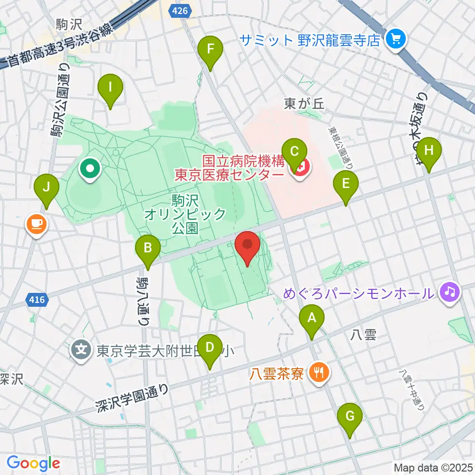駒沢オリンピック公園軟式野球場周辺のコンビニエンスストア一覧地図