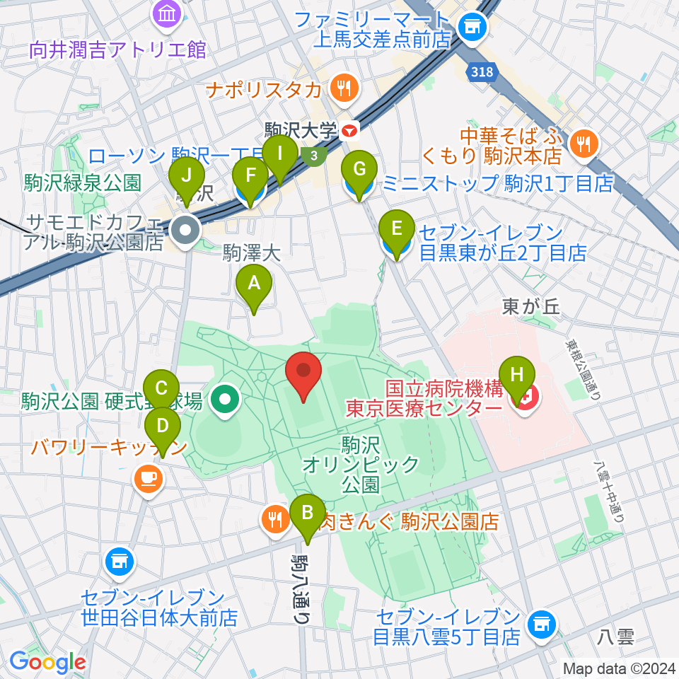 駒沢オリンピック公園第二球技場周辺のコンビニエンスストア一覧地図