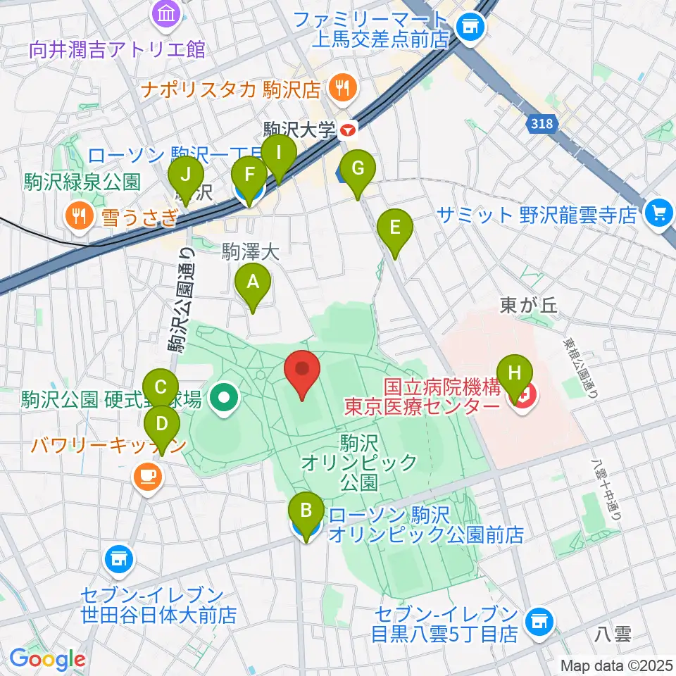 駒沢オリンピック公園第二球技場周辺のコンビニエンスストア一覧地図