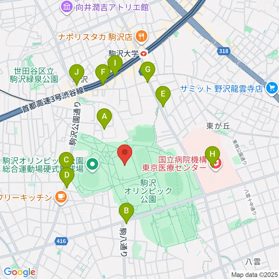 駒沢オリンピック公園第二球技場周辺のコンビニエンスストア一覧地図
