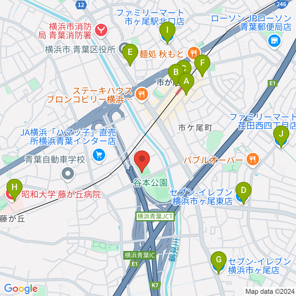 谷本公園多目的運動広場周辺のコンビニエンスストア一覧地図