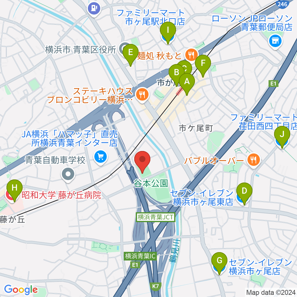 谷本公園多目的運動広場周辺のコンビニエンスストア一覧地図