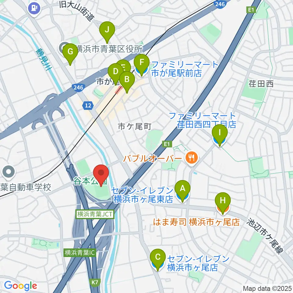 谷本公園球技場 周辺のコンビニエンスストア一覧地図