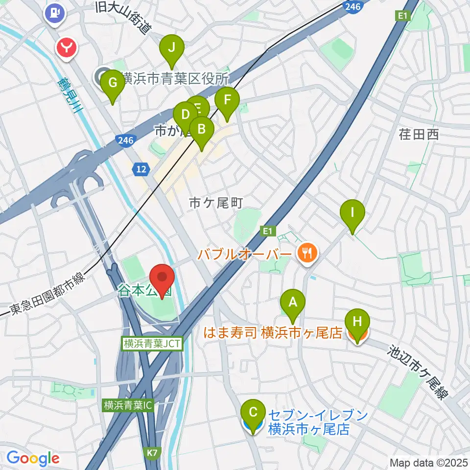 谷本公園球技場 周辺のコンビニエンスストア一覧地図