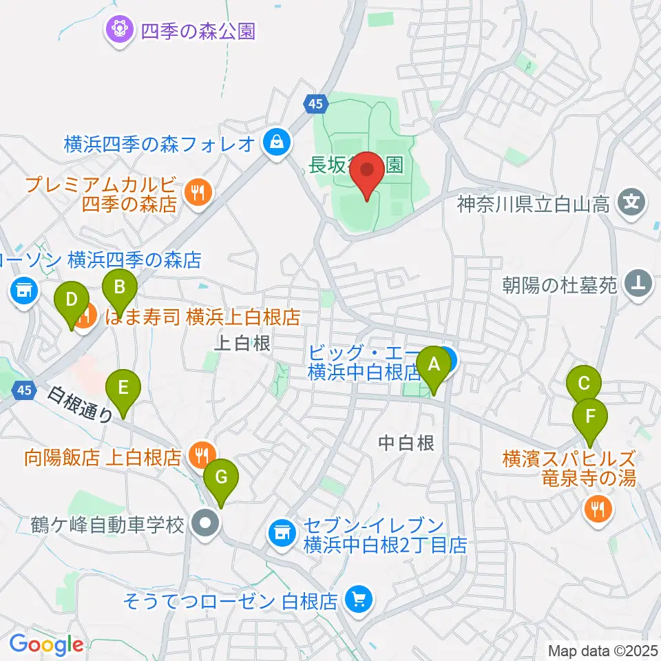 長坂谷公園野球場周辺のコンビニエンスストア一覧地図