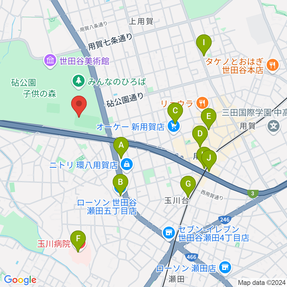 砧公園軟式野球場周辺のコンビニエンスストア一覧地図