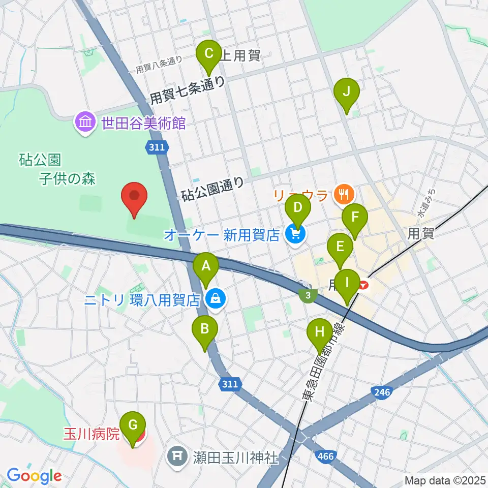 砧公園軟式野球場周辺のコンビニエンスストア一覧地図