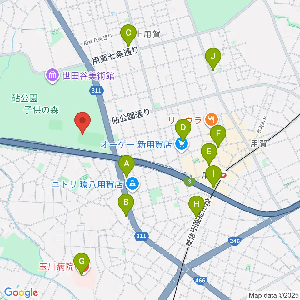 砧公園軟式野球場周辺のコンビニエンスストア一覧地図