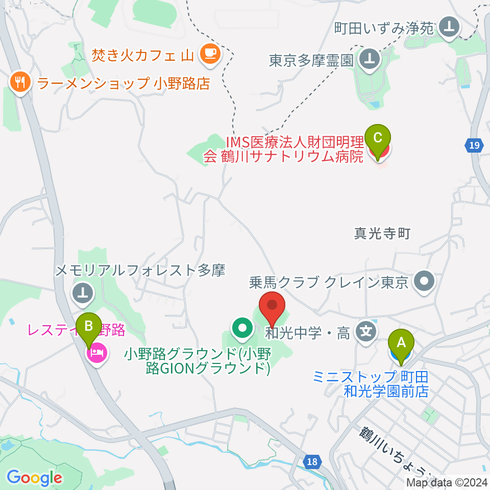 小野路GIONベースボールパーク周辺のコンビニエンスストア一覧地図