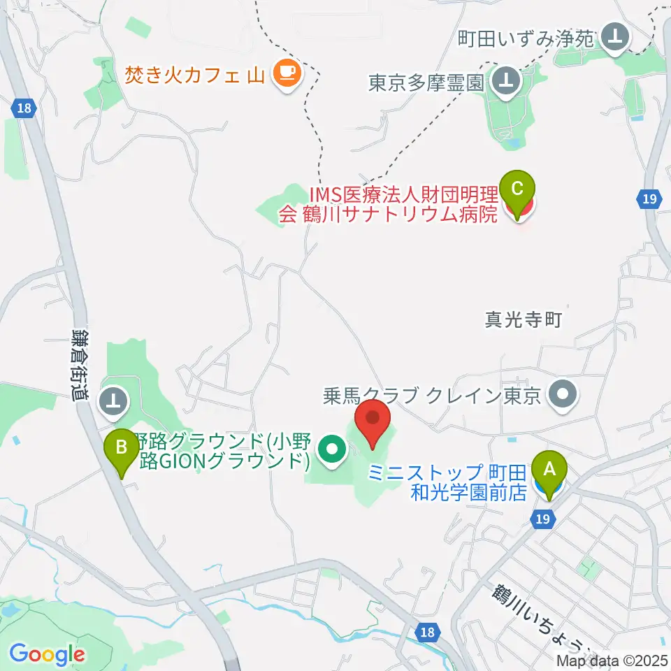 小野路GIONベースボールパーク周辺のコンビニエンスストア一覧地図