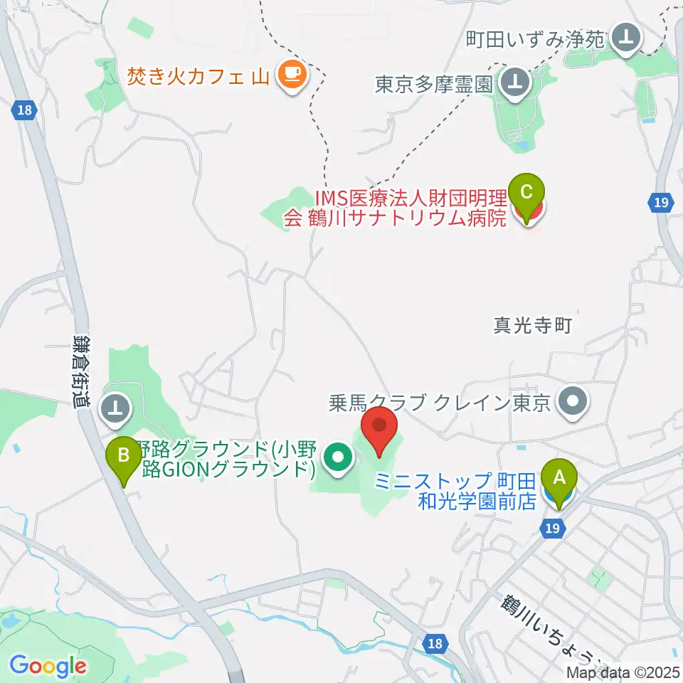 小野路GIONベースボールパーク周辺のコンビニエンスストア一覧地図
