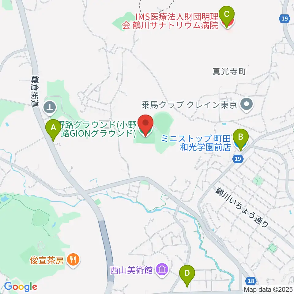 小野路GIONグラウンド周辺のコンビニエンスストア一覧地図