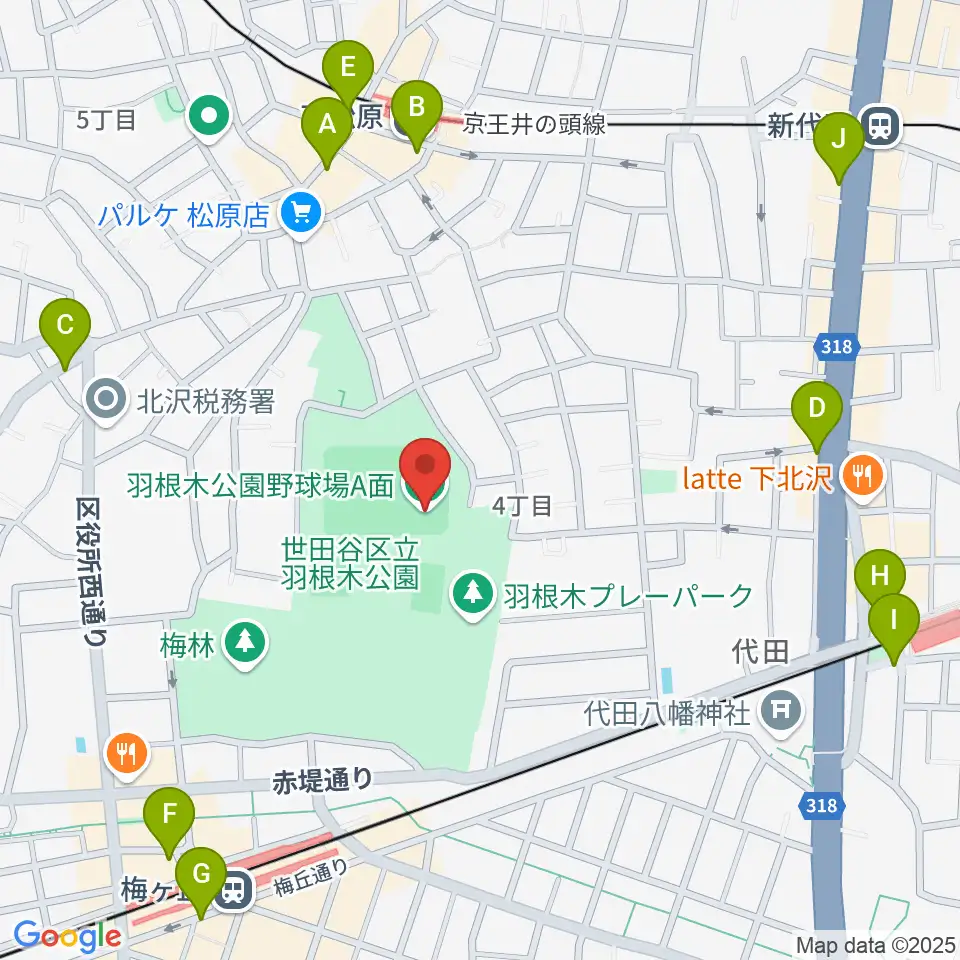羽根木公園野球場周辺のコンビニエンスストア一覧地図