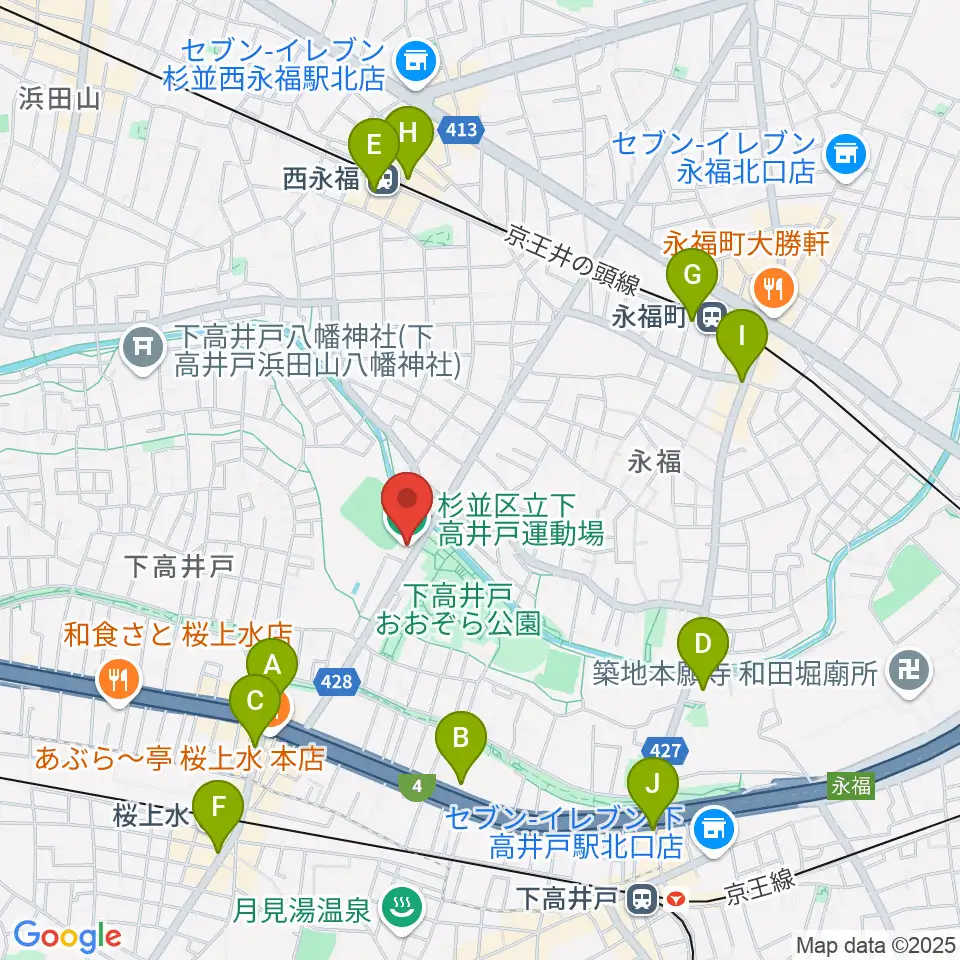 杉並区下高井戸運動場周辺のコンビニエンスストア一覧地図