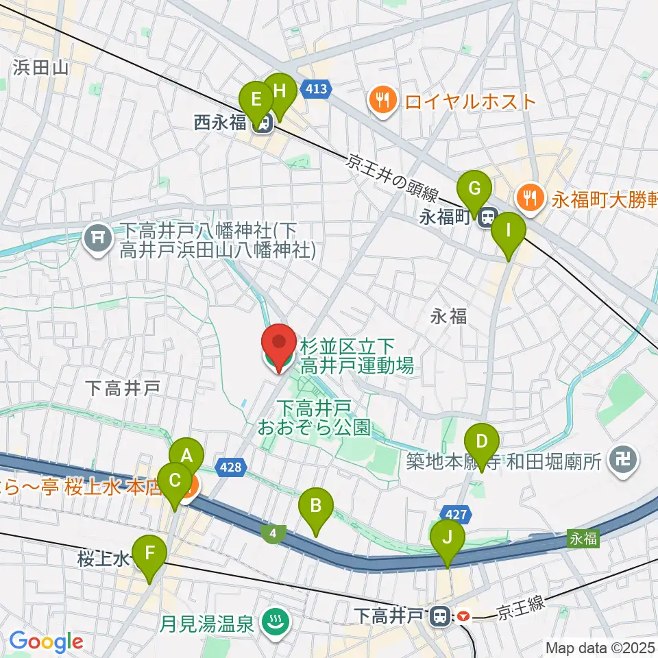 杉並区下高井戸運動場周辺のコンビニエンスストア一覧地図