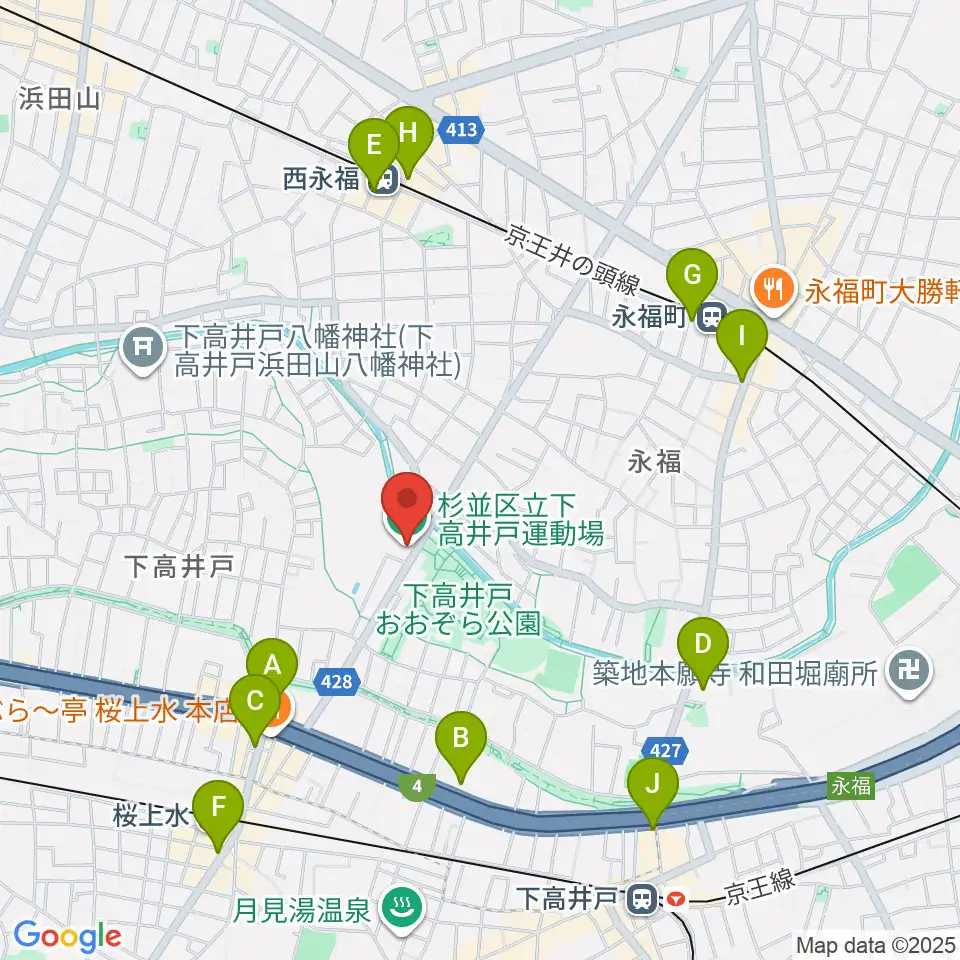 杉並区下高井戸運動場周辺のコンビニエンスストア一覧地図