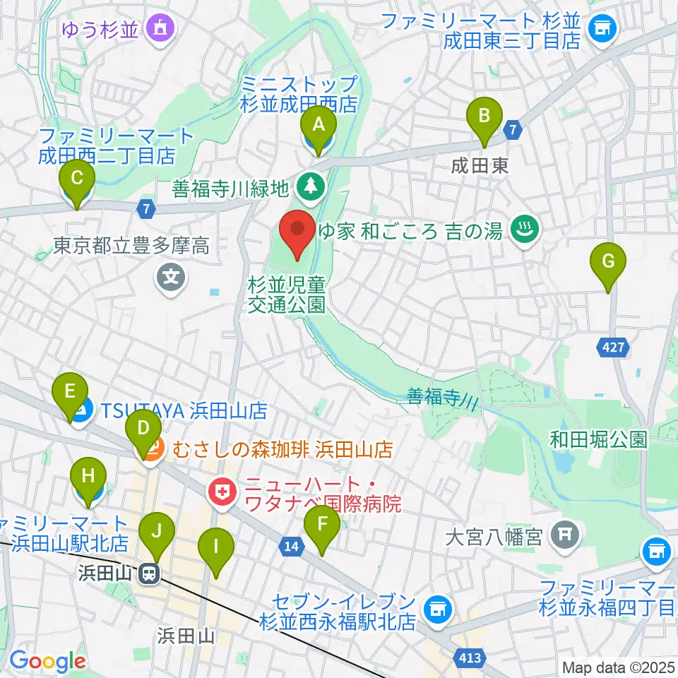 善福寺川緑地野球場周辺のコンビニエンスストア一覧地図