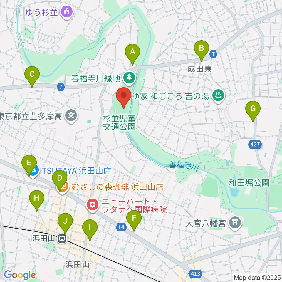 善福寺川緑地野球場周辺のコンビニエンスストア一覧地図