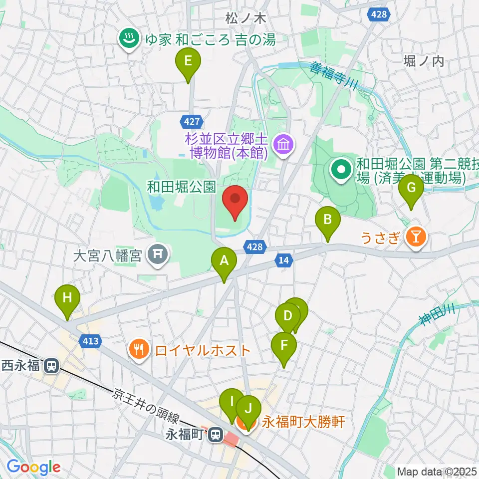 和田堀公園野球場周辺のコンビニエンスストア一覧地図