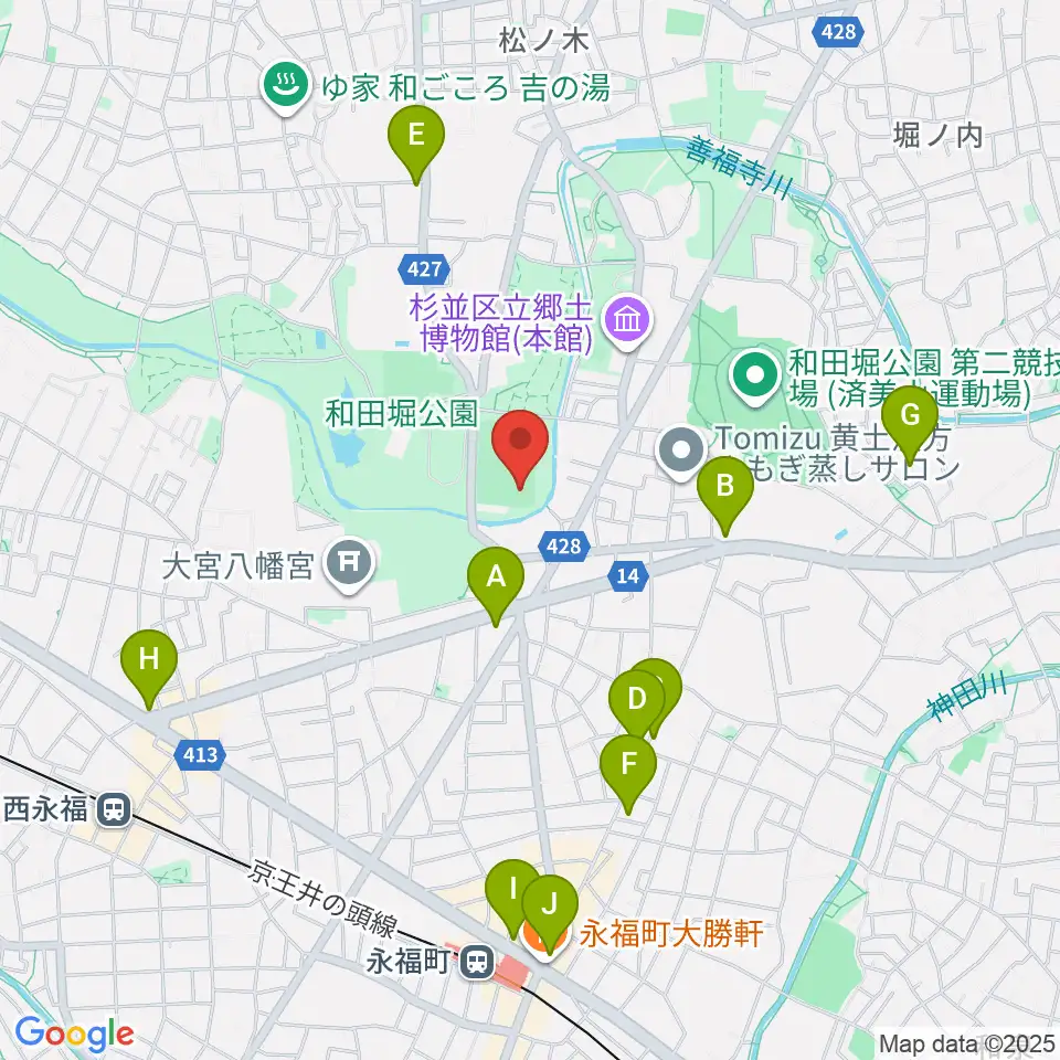 和田堀公園野球場周辺のコンビニエンスストア一覧地図