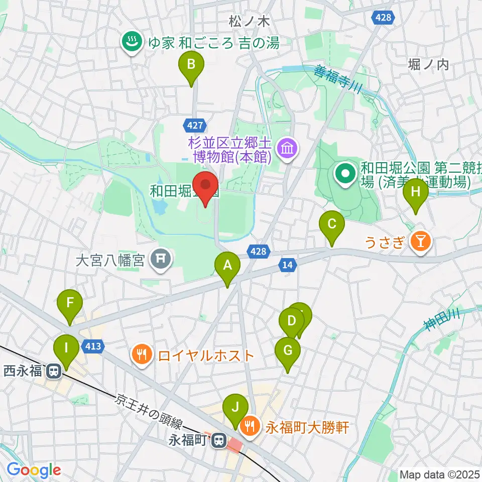 和田堀公園第一競技場周辺のコンビニエンスストア一覧地図